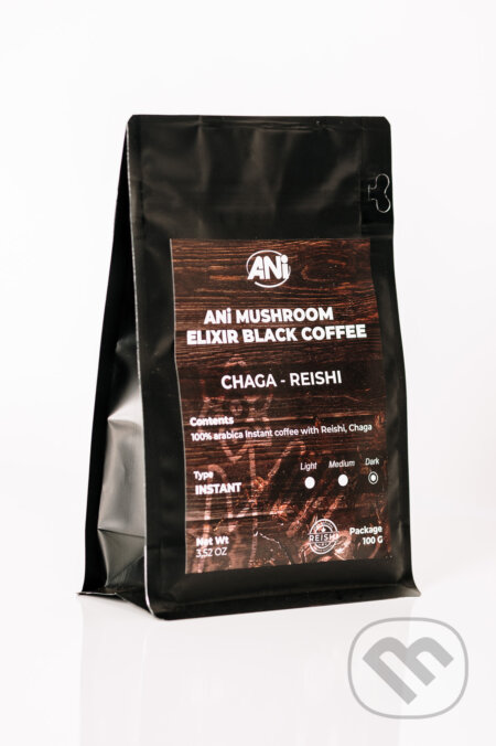Kávy a čaje: ANi Mushroom Elixír Black coffee with Chaga Reishi 100 g (Ani). Ani Kávy a čaje: ANi Mushroom Elixír Black coffee with Chaga Reishi 100 g (Ani). Ani