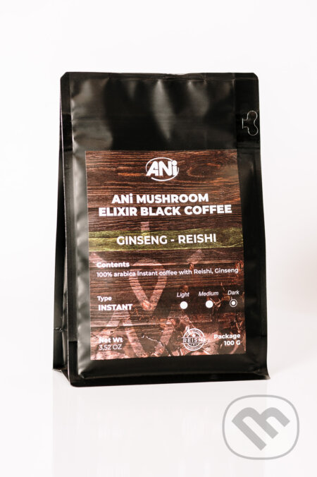 Kávy a čaje: ANi Mushroom Elixír Black coffee with Zenšen Reishi 100 g (Ani). Ani Kávy a čaje: ANi Mushroom Elixír Black coffee with Zenšen Reishi 100 g (Ani). Ani