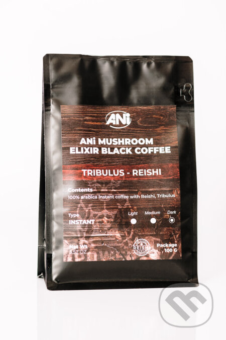 Kávy a čaje: ANi Mushroom Elixír Black Coffee with Tribulus Reishi 100 g (Ani). Ani Kávy a čaje: ANi Mushroom Elixír Black Coffee with Tribulus Reishi 100 g (Ani). Ani