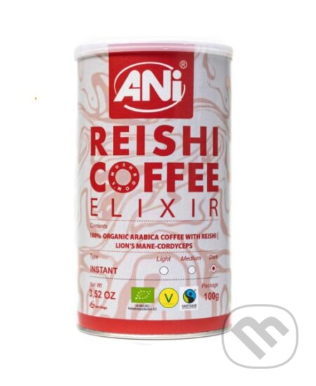 Kávy a čaje: Elixír Reishi BIO Instantná káva s Cordyceps Sinensis – Lion’s Mane 100g (Ani). Ani Kávy a čaje: Elixír Reishi BIO Instantná káva s Cordyceps Sinensis – Lion’s Mane 100g (Ani). Ani