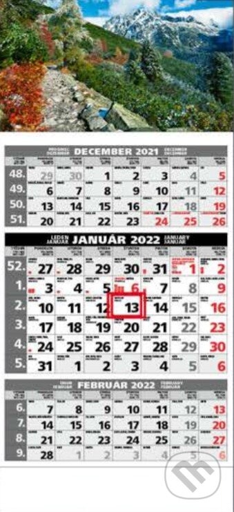Štandard 3-mesačný sivý nástenný kalendár 2022 - skalnaté hory, Spektrum grafik, 2021