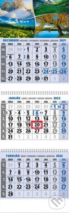 Klasik 3-mesačný modrý  nástenný kalendár 2022 - štyri ročné obdobia, Spektrum grafik, 2021