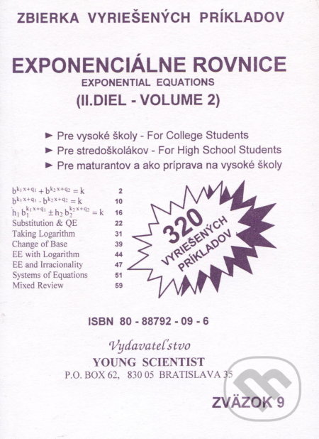 Kniha: Exponenciálne rovnice, II. diel (Marián Olejár). Young Scientist, 2020 Kniha: Exponenciálne rovnice, II. diel (Marián Olejár). Young Scientist, 2020