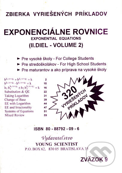 Kniha: Exponenciálne rovnice - II. diel (Iveta Olejárová a Marián Olejár). Young Scientist Kniha: Exponenciálne rovnice - II. diel (Iveta Olejárová a Marián Olejár). Young Scientist