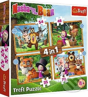 Puzzle: Máša v lese / Animaccord Masha and the Bear 4v1 (Trefl). Trefl, 2021 Puzzle: Máša v lese / Animaccord Masha and the Bear 4v1 (Trefl). Trefl, 2021