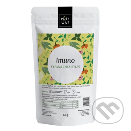 Kávy a čaje: Imuno - sypaná zmes bylín (Pure Way). Pure Way, 2021 Kávy a čaje: Imuno - sypaná zmes bylín (Pure Way). Pure Way, 2021