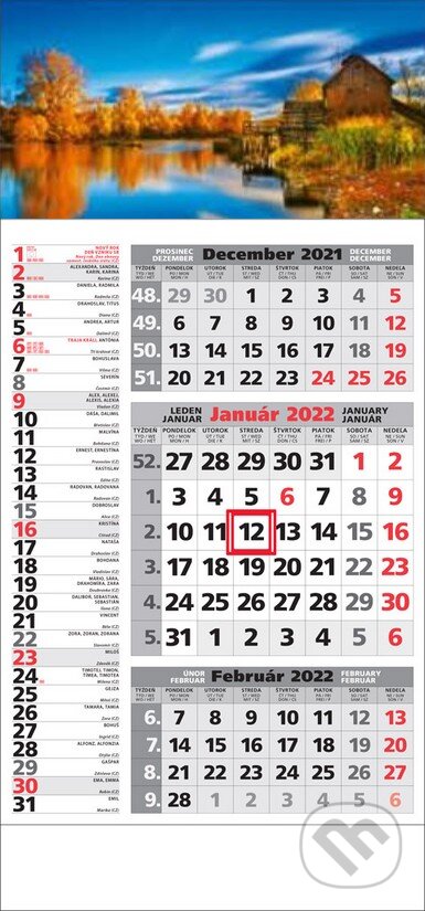 Štandard 3-mesačný kombinovaný nástenný kalendár 2022 - jesenné jazero, Spektrum grafik, 2021