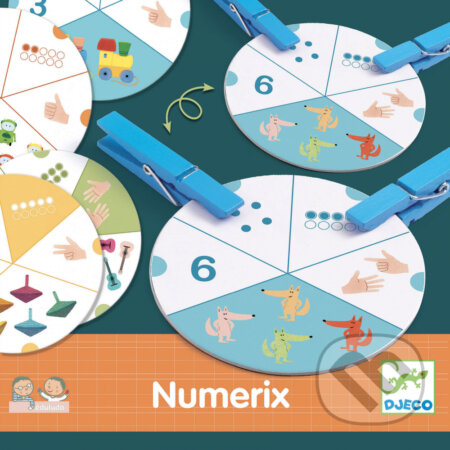 Numerix (počítanie do 10 pomocou štipcov) (Djeco). Djeco, 2021 Numerix (počítanie do 10 pomocou štipcov) (Djeco). Djeco, 2021