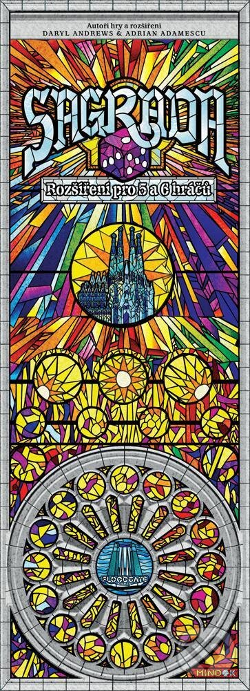 Spoločenská hra: Sagrada: Rozšíření pro 5 a 6 hráčů (Adrian Adamescu a Daryl Andrews). Mindok, 2021 Spoločenská hra: Sagrada: Rozšíření pro 5 a 6 hráčů (Adrian Adamescu a Daryl Andrews). Mindok, 2021