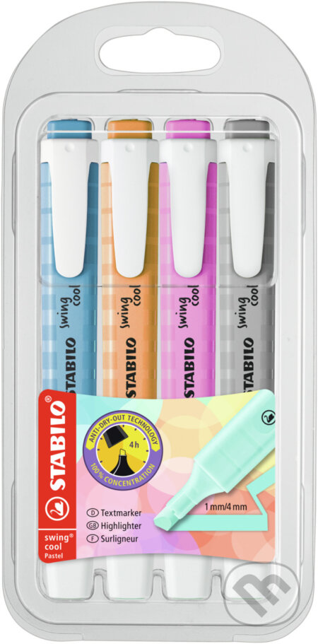 Zvýrazňovač - STABILO swing cool Pastel Edition - 4 ks balenie (STABILO). STABILO, 2021 Zvýrazňovač - STABILO swing cool Pastel Edition - 4 ks balenie (STABILO). STABILO, 2021