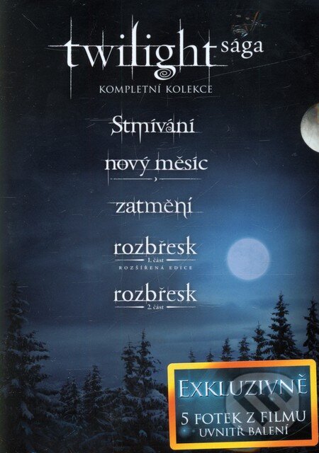 Film: Kolekcia: Twilight sága (Bill Condon, Catherine Hardwicke, Chris Weitz a David Slade) (DVD). Bonton Film, 2013 Film: Kolekcia: Twilight sága (Bill Condon, Catherine Hardwicke, Chris Weitz a David Slade) (DVD). Bonton Film, 2013