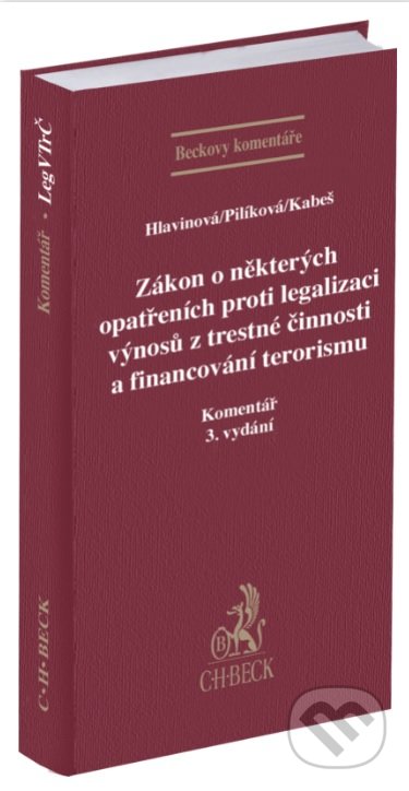 Kniha: Zákon o některých opatřeních proti legalizaci výnosů z trestné činnosti a financování terorismu (Jaroslava Pilíková, Markéta Hlavinová a Viktor Kabeš). C. H. Beck, 2022 Kniha: Zákon o některých opatřeních proti legalizaci výnosů z trestné činnosti a financování terorismu (Jaroslava Pilíková, Markéta Hlavinová a Viktor Kabeš). C. H. Beck, 2022