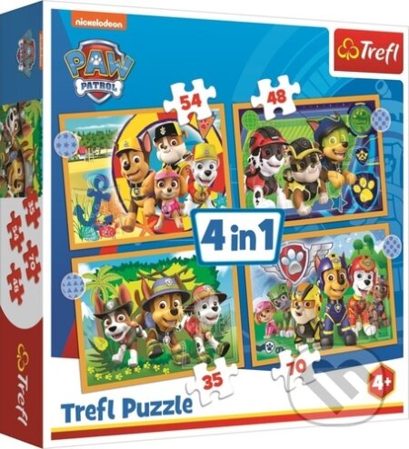 Puzzle: Tlapková patrola: Prázdniny 4v1 (Trefl). Trefl, 2022 Puzzle: Tlapková patrola: Prázdniny 4v1 (Trefl). Trefl, 2022