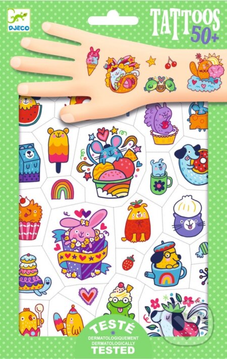 Dočasné tetovanie: Sladká Mimi, kawaii štýl pochutiny (Djeco). Djeco, 2022 Dočasné tetovanie: Sladká Mimi, kawaii štýl pochutiny (Djeco). Djeco, 2022
