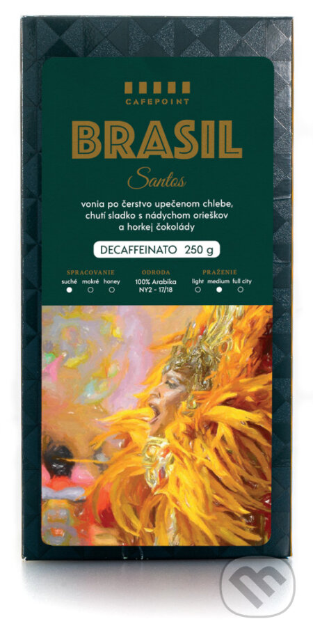 Kávy a čaje: Brasil Santos Decaf - bezkofeínová (Cafepoint). Cafepoint, 2013 Kávy a čaje: Brasil Santos Decaf - bezkofeínová (Cafepoint). Cafepoint, 2013