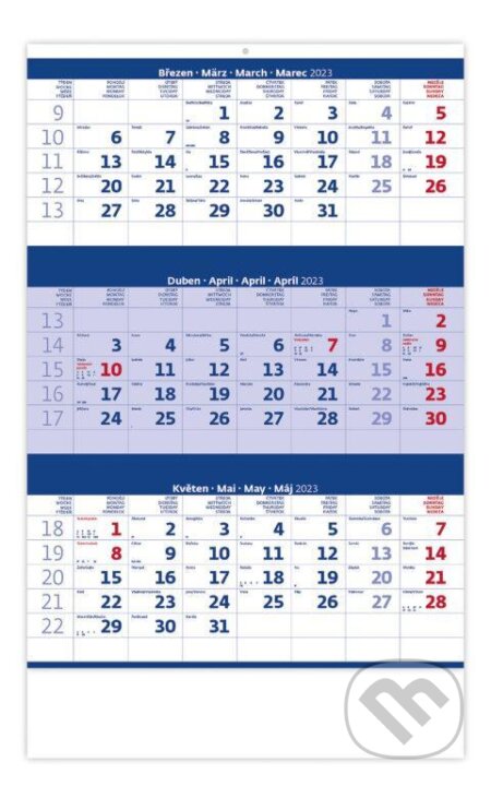 Kalendář nástěnný 2023 - Tříměsíční modrý, Helma365, 2022