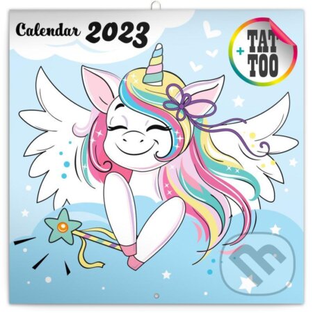 Poznámkový nástěnný kalendář Šťastní jednorožci 2023, Presco Group, 2022
