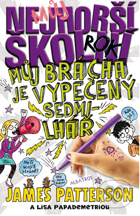 Kniha: Můj nejhorší školní rok: Můj brácha je vypečený sedmilhář (James Patterson a Lisa Papademetriou). Albatros CZ, 2013 Kniha: Můj nejhorší školní rok: Můj brácha je vypečený sedmilhář (James Patterson a Lisa Papademetriou). Albatros CZ, 2013