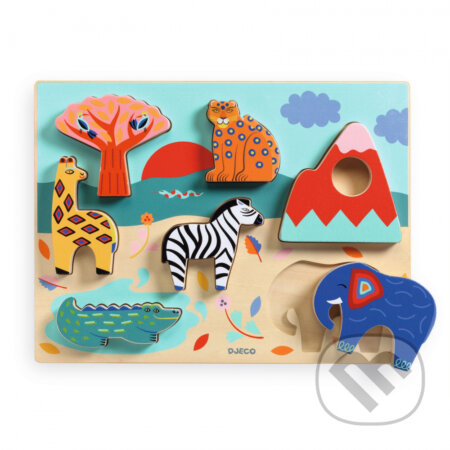 Puzzle: Drevené reliéfne vkladacie puzzle: Príbeh zo savany (Djeco). Djeco, 2022 Puzzle: Drevené reliéfne vkladacie puzzle: Príbeh zo savany (Djeco). Djeco, 2022