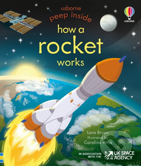 Kniha: Peep Inside How a Rocket Works (Lara Bryan). Usborne, 2022 Kniha: Peep Inside How a Rocket Works (Lara Bryan). Usborne, 2022
