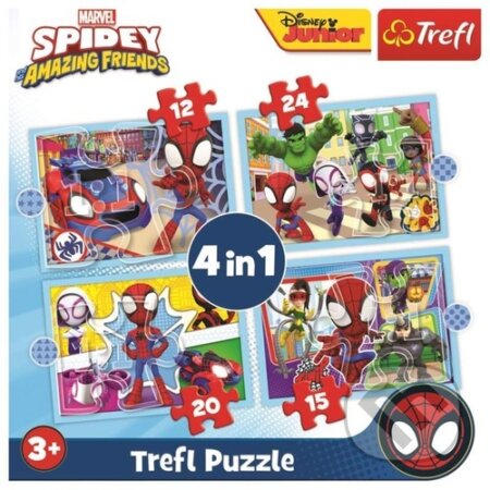 Puzzle: Spidey a jeho úžasní přátelé 4v1 (Trefl). Trefl, 2022 Puzzle: Spidey a jeho úžasní přátelé 4v1 (Trefl). Trefl, 2022