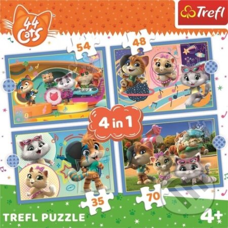 Puzzle: 44 koček Kočičí tým 4v1 (Trefl). Trefl, 2022 Puzzle: 44 koček Kočičí tým 4v1 (Trefl). Trefl, 2022