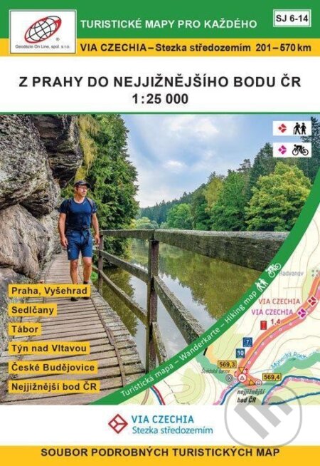 VIA CZECHIA – Stezka středozemím, box 2, Z Prahy do nejjižnějšího bodu ČR 1 : 25 000 (Geodezie On Line). Geodezie On Line, 2022 VIA CZECHIA – Stezka středozemím, box 2, Z Prahy do nejjižnějšího bodu ČR 1 : 25 000 (Geodezie On Line). Geodezie On Line, 2022