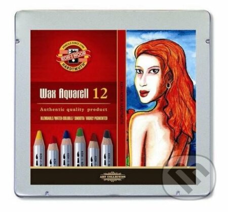 Koh-i-noor pastelky WAX AQUARELL souprava 12 ks doplněná o štětec, ořezávátko a grafitovou tužku v plechové lrabičce (KOH-I-NOOR HARDTMUTH). KOH-I-NOOR HARDTMUTH, 2022 Koh-i-noor pastelky WAX AQUARELL souprava 12 ks doplněná o štětec, ořezávátko a grafitovou tužku v plechové lrabičce (KOH-I-NOOR HARDTMUTH). KOH-I-NOOR HARDTMUTH, 2022