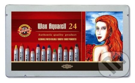 Koh-i-noor pastelky WAX AQUARELL souprava 24 ks doplněná o štětec, ořezávátko a grafitovou tužku v plechové lrabičce (KOH-I-NOOR HARDTMUTH). KOH-I-NOOR HARDTMUTH, 2022 Koh-i-noor pastelky WAX AQUARELL souprava 24 ks doplněná o štětec, ořezávátko a grafitovou tužku v plechové lrabičce (KOH-I-NOOR HARDTMUTH). KOH-I-NOOR HARDTMUTH, 2022