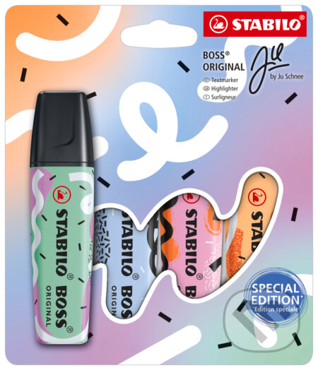 Zvýrazňovač - STABILO BOSS ORIGINAL Pastel by Ju Schnee - 4 ks (STABILO). STABILO, 2023 Zvýrazňovač - STABILO BOSS ORIGINAL Pastel by Ju Schnee - 4 ks (STABILO). STABILO, 2023