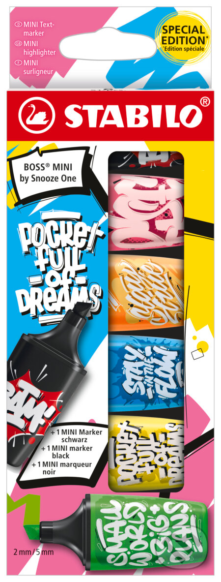 Zvýrazňovače a marker - STABILO BOSS MINI by Snooze One - 6 ks (STABILO). STABILO, 2023 Zvýrazňovače a marker - STABILO BOSS MINI by Snooze One - 6 ks (STABILO). STABILO, 2023