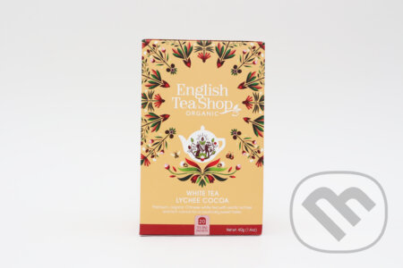 Kávy a čaje: Biely čaj s liči a kakaom 20 x 2 g (English Tea Shop). English Tea Shop, 2023 Kávy a čaje: Biely čaj s liči a kakaom 20 x 2 g (English Tea Shop). English Tea Shop, 2023
