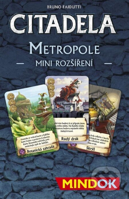 Společenská hra: Citadela: Metropole / Minirozšíření (Bruno Faidutti). Mindok, 2023 Společenská hra: Citadela: Metropole / Minirozšíření (Bruno Faidutti). Mindok, 2023