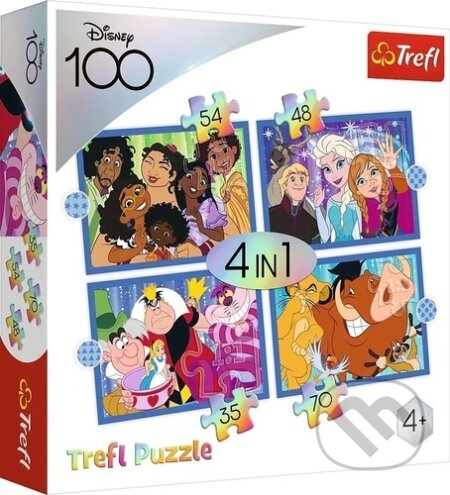 Puzzle: Disney 100 let: Disneyho veselý svět 4v1 (Trefl). Trefl, 2023 Puzzle: Disney 100 let: Disneyho veselý svět 4v1 (Trefl). Trefl, 2023