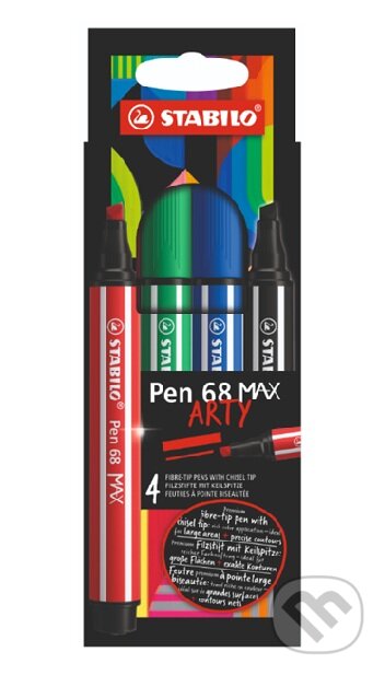 Prémiová vláknová fixka s hrubým klinovým hrotom - STABILO Pen 68 MAX - ARTY - 4 ks sada (STABILO). STABILO, 2023 Prémiová vláknová fixka s hrubým klinovým hrotom - STABILO Pen 68 MAX - ARTY - 4 ks sada (STABILO). STABILO, 2023