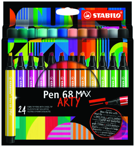 Prémiová vláknová fixka s hrubým klinovým hrotom - STABILO Pen 68 MAX - ARTY - 24 ks sada (STABILO). STABILO, 2023 Prémiová vláknová fixka s hrubým klinovým hrotom - STABILO Pen 68 MAX - ARTY - 24 ks sada (STABILO). STABILO, 2023