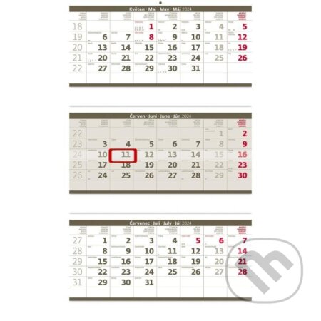 Kalendář nástěnný 2024 - Tříměsíční skládaný šedý, Helma365, 2023