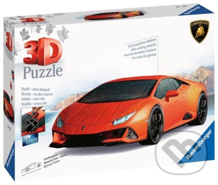 Puzzle: 3D Lamborghini Huracán Evo oranžové (Ravensburger). Ravensburger, 2023 Puzzle: 3D Lamborghini Huracán Evo oranžové (Ravensburger). Ravensburger, 2023