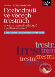 Kniha: Rozhodnutí ve věcech trestních se vzory rozhodnutí soudů a podání advokátů (Jiří Jelínek). Leges, 2015 Kniha: Rozhodnutí ve věcech trestních se vzory rozhodnutí soudů a podání advokátů (Jiří Jelínek). Leges, 2015