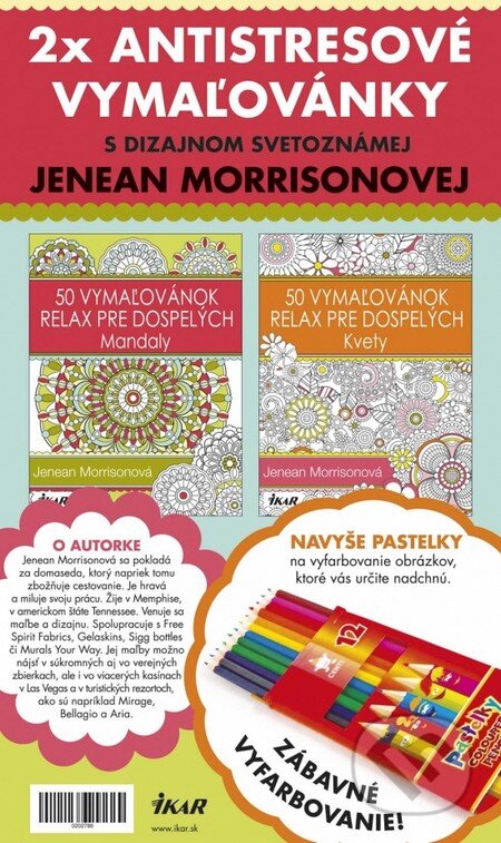 Kniha: Antistresové vymaľovánky s pastelkami – set (Jenean Morrison). Ikar, 2015 Kniha: Antistresové vymaľovánky s pastelkami – set (Jenean Morrison). Ikar, 2015