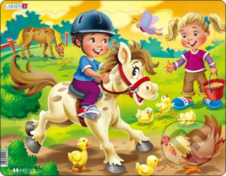 Puzzle: Na farme: Jazda na poníkovi a kŕmenie kuriatok BM6 (Larsen). Larsen Puzzle: Na farme: Jazda na poníkovi a kŕmenie kuriatok BM6 (Larsen). Larsen