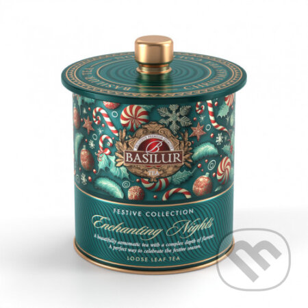 Kávy a čaje: BASILUR Festive Tea Enchanting Nights plech 75g (Bio - Racio). Bio - Racio, 2023 Kávy a čaje: BASILUR Festive Tea Enchanting Nights plech 75g (Bio - Racio). Bio - Racio, 2023
