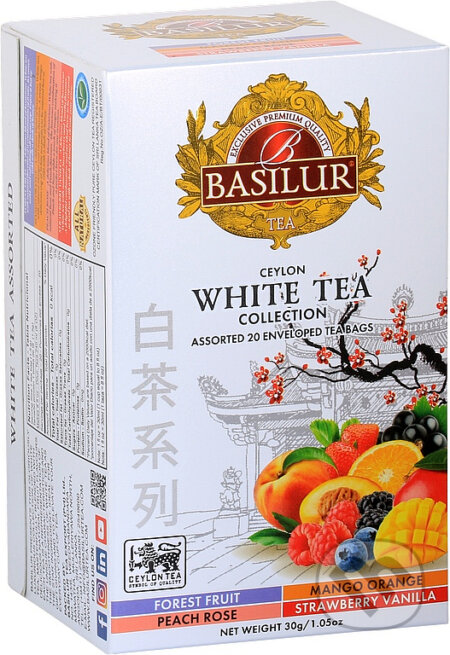 Kávy a čaje: BASILUR White Tea Assorted 20x1,5g (Bio - Racio). Bio - Racio, 2023 Kávy a čaje: BASILUR White Tea Assorted 20x1,5g (Bio - Racio). Bio - Racio, 2023