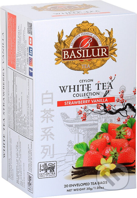 Kávy a čaje: BASILUR White Tea Strawberry Vanilla 20x1,5g (Bio - Racio). Bio - Racio, 2023 Kávy a čaje: BASILUR White Tea Strawberry Vanilla 20x1,5g (Bio - Racio). Bio - Racio, 2023