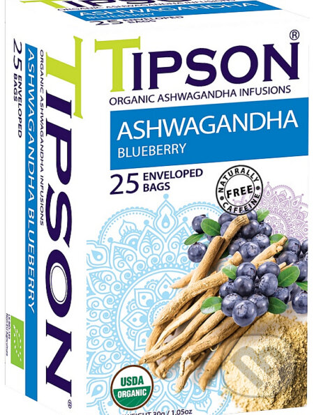 Kávy a čaje: TIPSON BIO Ashwagandha Blueberry 25x1,2g (Bio - Racio). Bio - Racio, 2023 Kávy a čaje: TIPSON BIO Ashwagandha Blueberry 25x1,2g (Bio - Racio). Bio - Racio, 2023