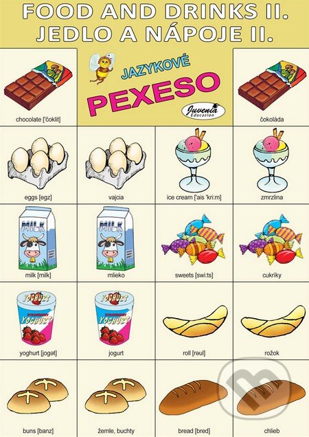 Jazykové pexeso: Food and Drinks II. / Jedlo a nápoje II. (Juvenia Education Studio). Juvenia Education Studio, 2016 Jazykové pexeso: Food and Drinks II. / Jedlo a nápoje II. (Juvenia Education Studio). Juvenia Education Studio, 2016