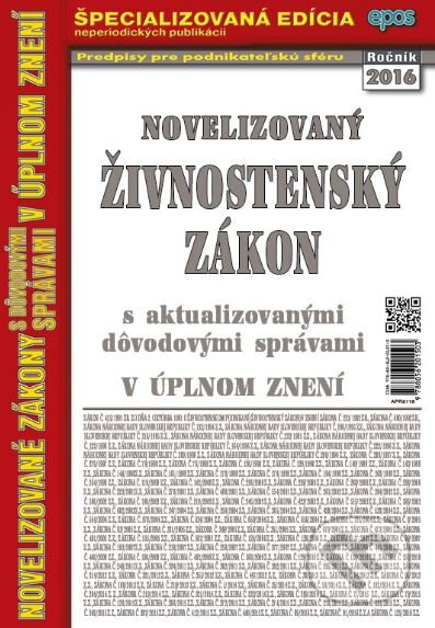 Kniha: Novelizovaný Živnostenský zákon (Epos). Epos, 2016 Kniha: Novelizovaný Živnostenský zákon (Epos). Epos, 2016