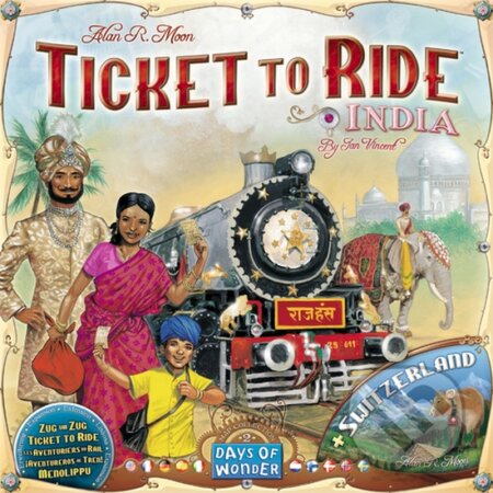 Spoločenská hra: Ticket to Ride Map Collection: India & Switzerland (Alan R. Moon a Ian Vincent). Days of Wonder, 2011 Spoločenská hra: Ticket to Ride Map Collection: India & Switzerland (Alan R. Moon a Ian Vincent). Days of Wonder, 2011