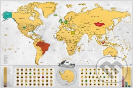 Stírací mapa světa EN - blanc gold XL, Giftio, 2024