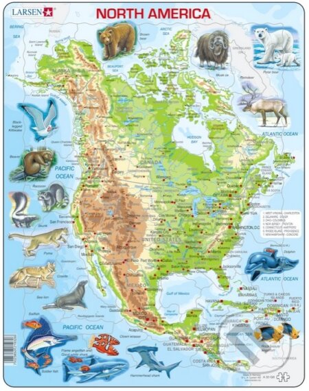 Puzzle: Severná Amerika (A32) (Larsen). Larsen Puzzle: Severná Amerika (A32) (Larsen). Larsen